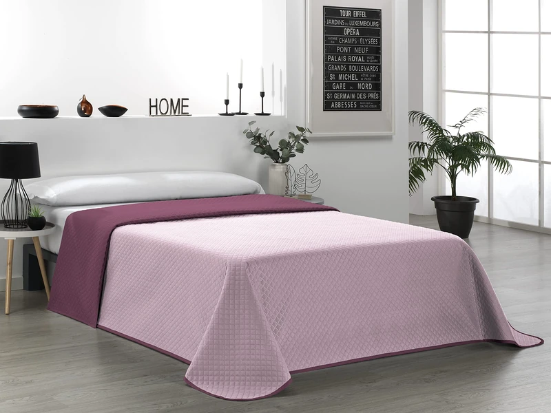 Martina Home Reversible Bouti Bedspread 100% Polyester Aubergine Salmon Bed 135cm