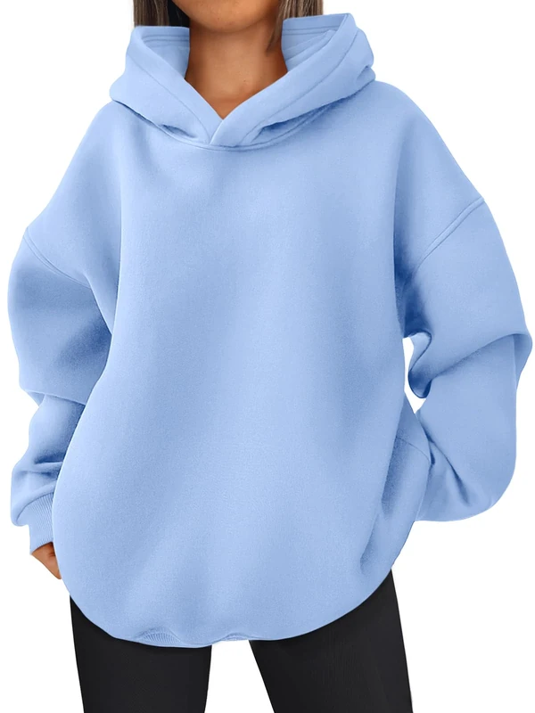 EFAN Womens Oversized Hoodies Sweatshirts Fleece Hooded Pullover Tops Sweaters Casual Comfy Fall Fashion Outfits Clothes 2024, Light Blue, Medium - Image 1