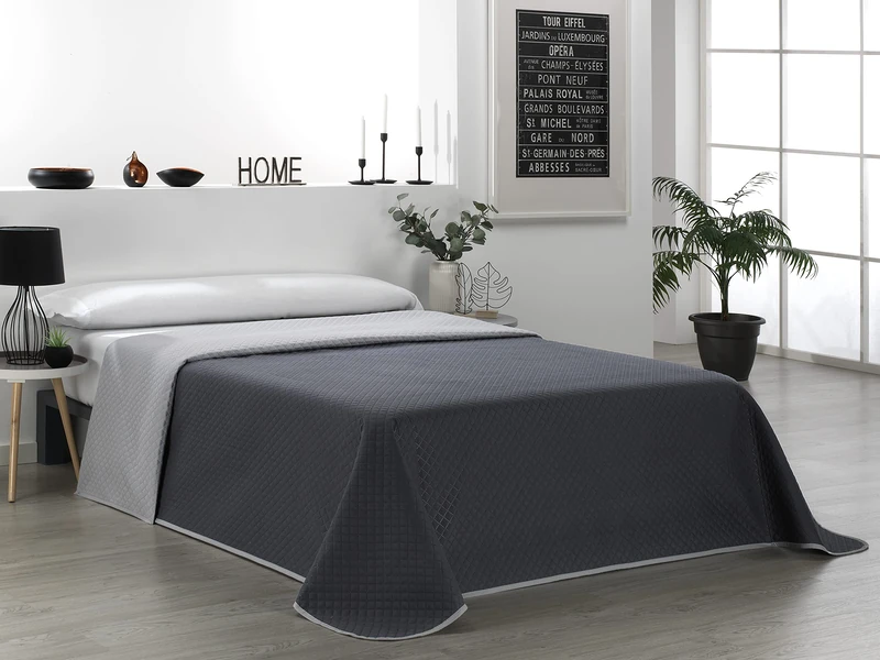 Martina Home Reversible Quilted Bedspread 100% Polyester Charcoal Grey Bed Size 150