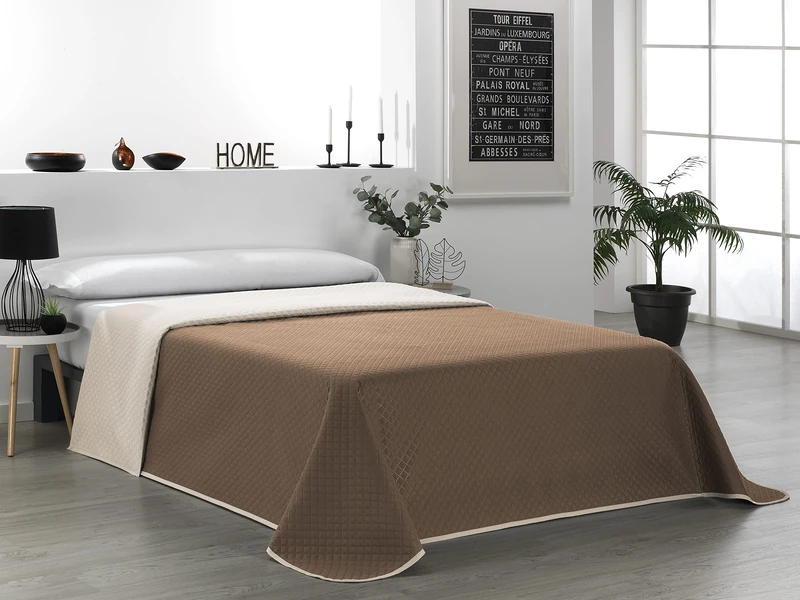 Martina Home 100% Polyester Beige Brown Reversible Bouti Bedspread for 135 cm Bed - Image 1