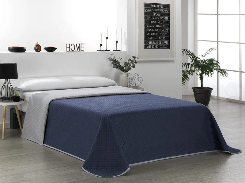 Martina Home Bouti Reversible 100% Polyester Grey Blue Bedspread for 135 cm Bed