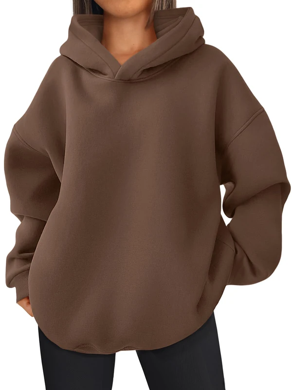 EFAN Womens Oversized Hoodies Sweatshirts Fleece Hooded Pullover Tops Sweaters Casual Comfy Fall Fashion Outfits Clothes 2025, Brown, Medium - Image 1