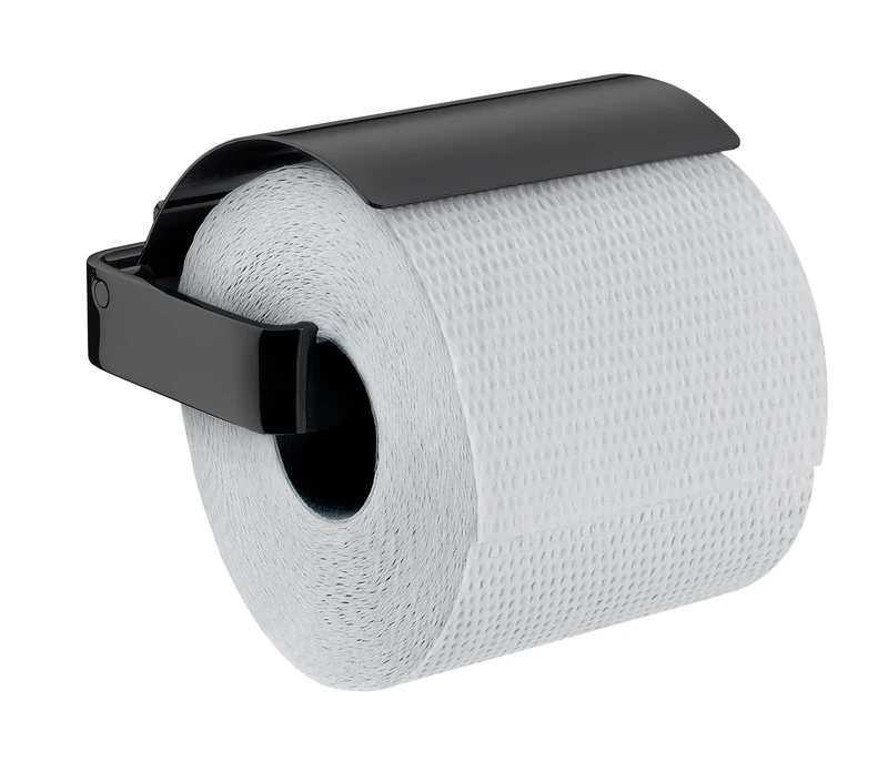 EMCO Loft Wall Mounted Toilet Paper Holder, Modern Paper Holder with Lid, Aluminium Paper Holder, Matte Black