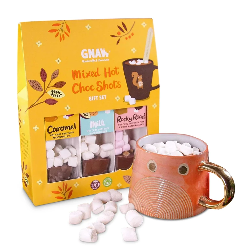 Gnaw Choc Shot Hot Chocolate Gift Set, Luxurious & Rich Hot Chocolate Gifts For Any Occasion,3 Classic & Moreish Flavours Included In All Hot Chocolate Sets, Milk Hot Choc, Caramel & Fudgy Rocky Road