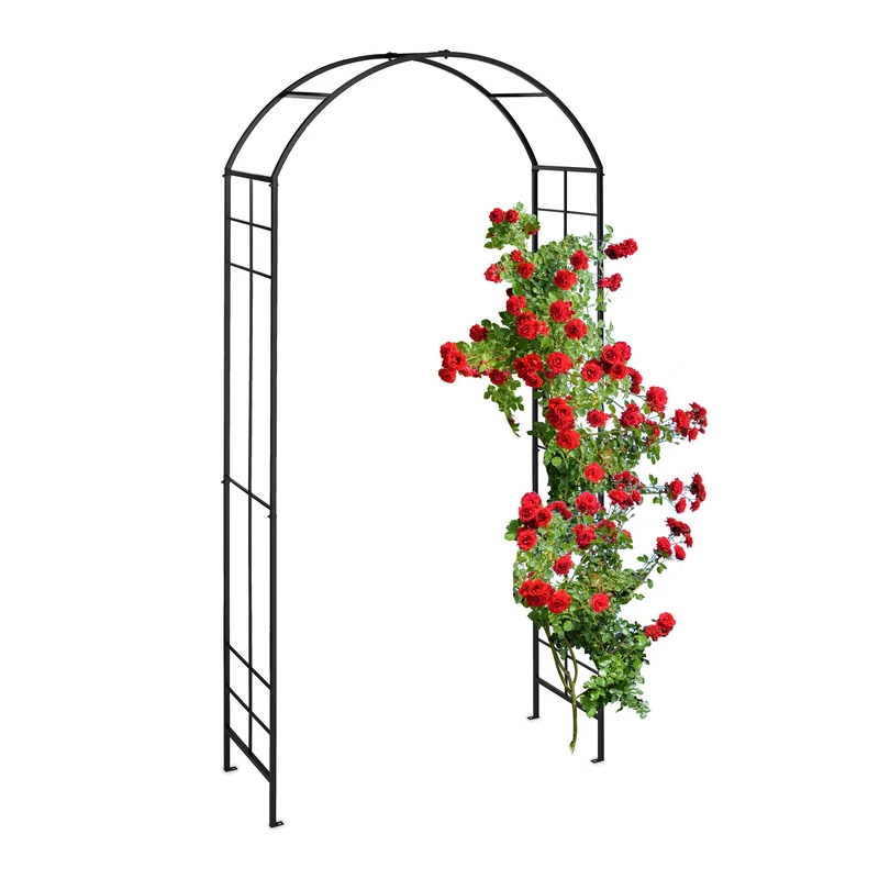 Relaxdays Metal Rose Arch, Garden Arbour, HxWxD: 224 x 110 x 41 cm, Sturdy Climbing Support for Plants & Flowers, Black