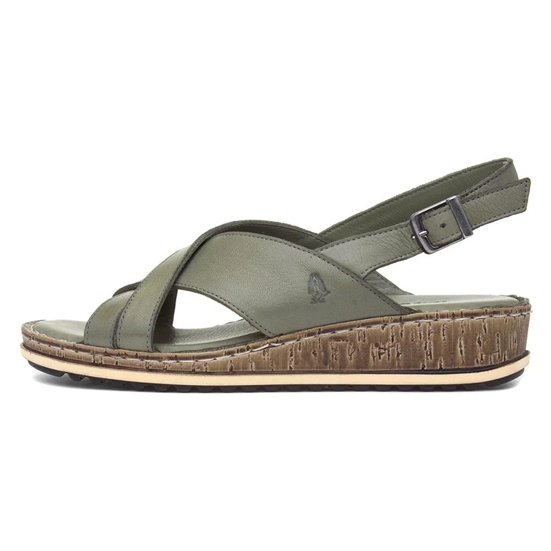 Hush Puppies Ladies Elena Cross Over Wedge Sandal, Olive, 7