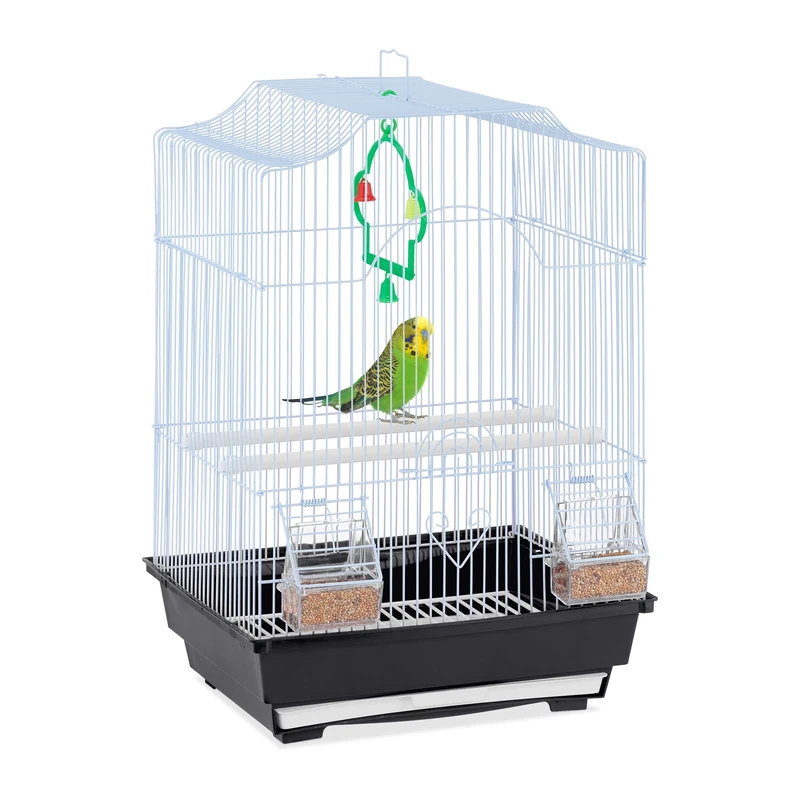 Relaxdays, Birdcage, Perches, Swing, Feeders, H x W x D 49.5 x 35 x 32 cm, Black, Steel, 1x bird cage