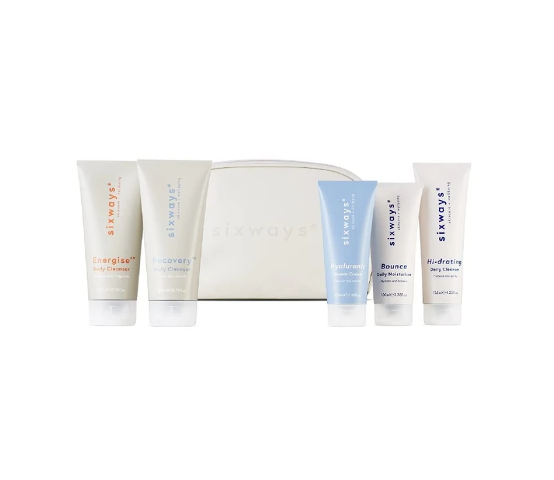 Sixways Daily Routine Set, 5-Step Skin & Shower With Hi-Drating Daily Cleanser, Bounce Moisturiser, Rich Night Cream, Energising & Calming Body Cleansers