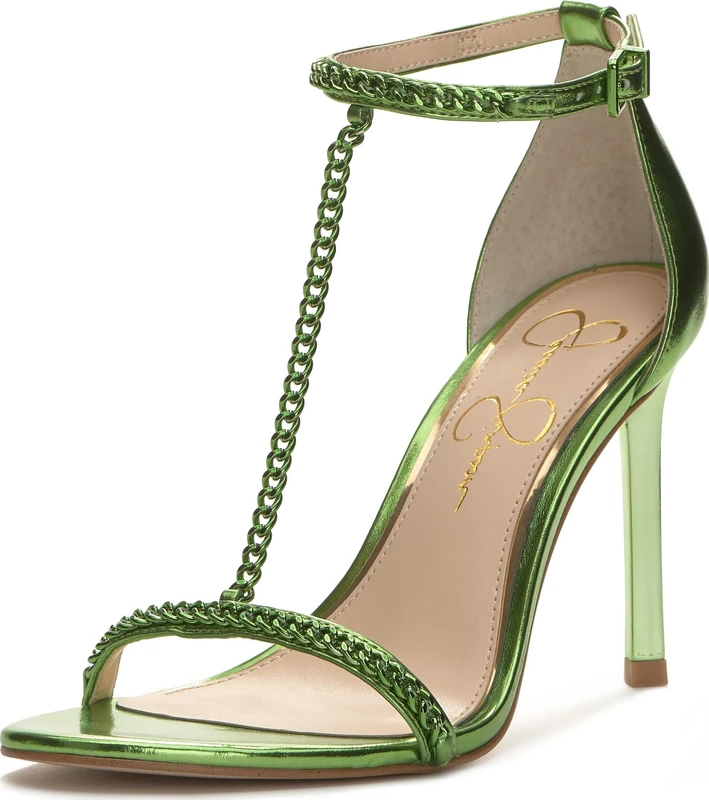 Jessica Simpson Women's Qiven T-Strap High Heel Heeled Sandal, Green, 4 UK