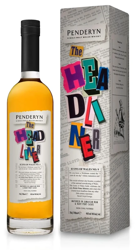 Penderyn The Headliner Single Malt Welsh Whisky - Icons of Wales No# 9, 70cl, 46% ABV, Crafted in Wales