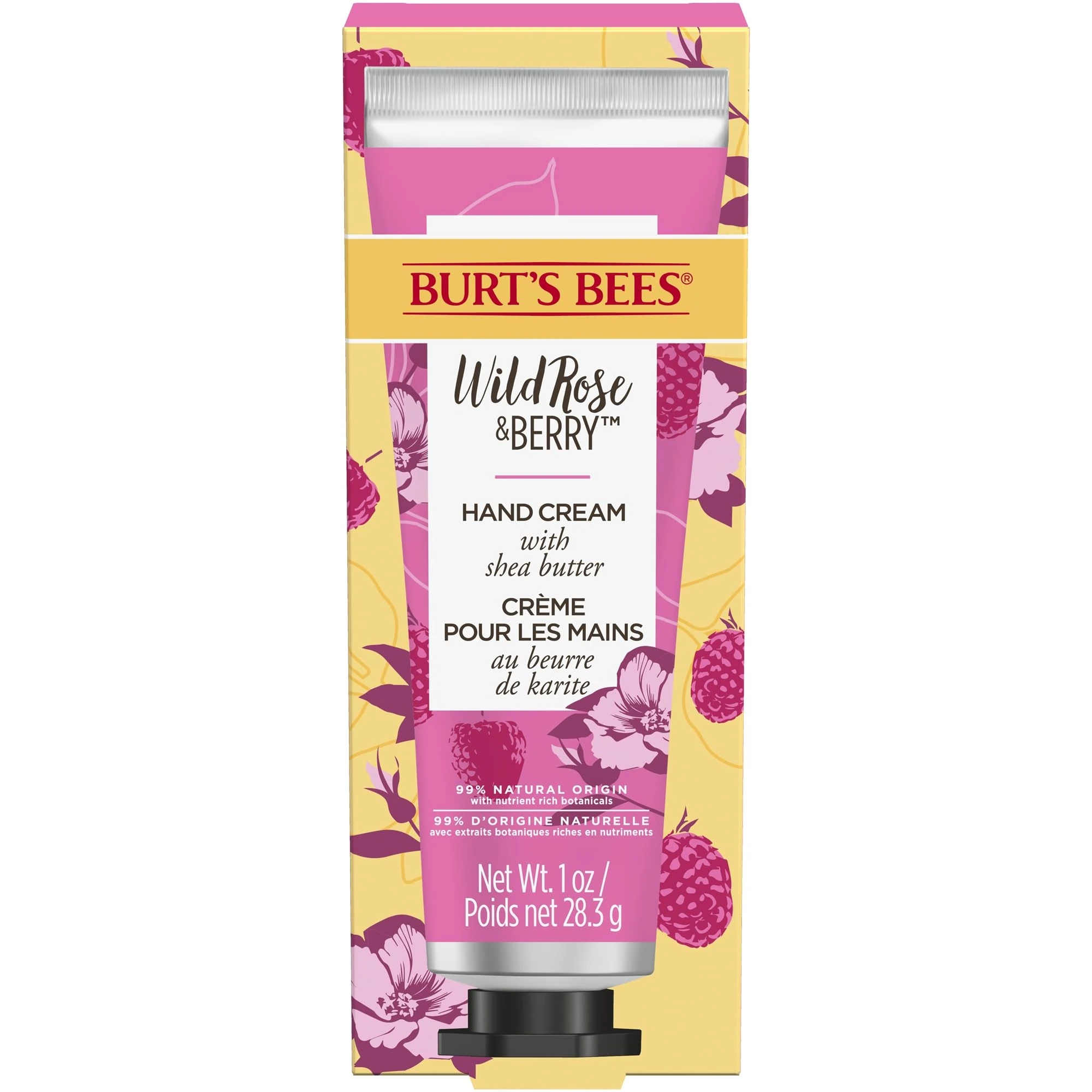 Burt’s Bees Hand Cream for Very Dry Hands, Wild Rose & Berry, Hand Moisturiser With Nourishing Shea Butter, 28.3g