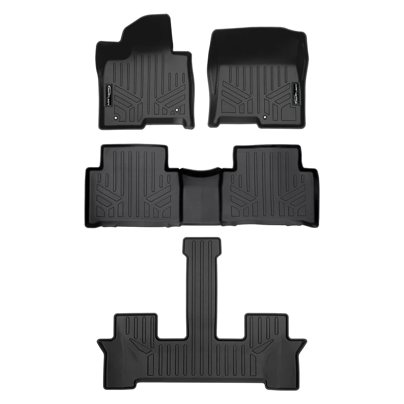 SMARTLINER All Weather Custom Fit 3 Row Black Floor Mat Liner Set Compatible with 2021-2023 Kia Sorento Hybrid