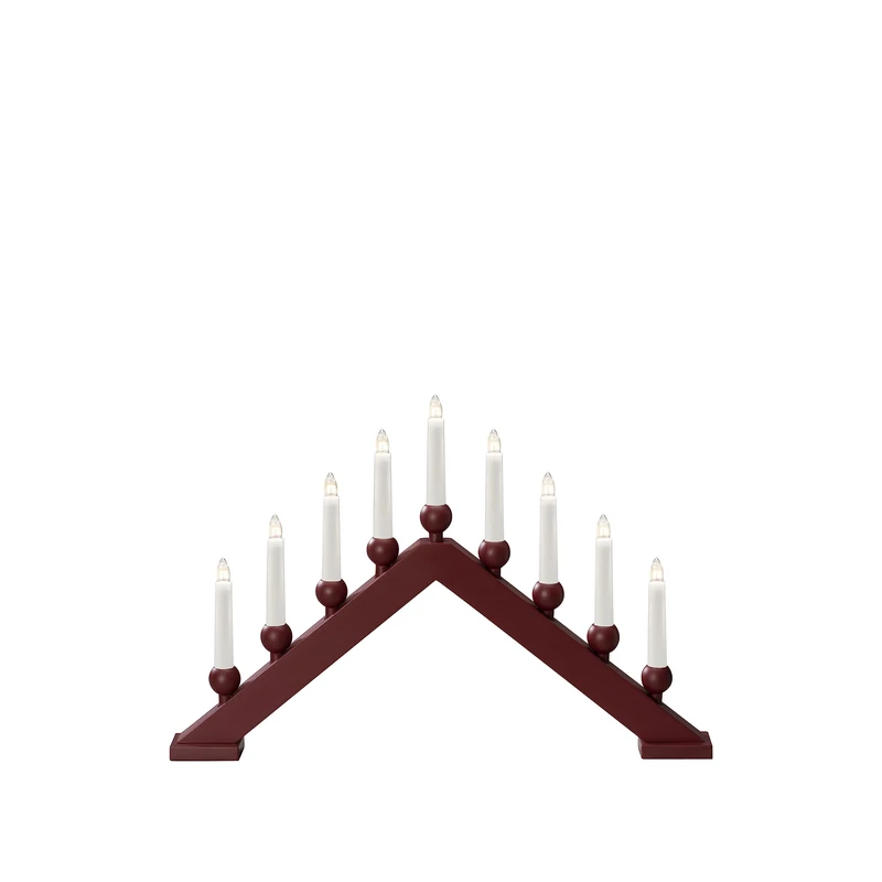 Konstsmide Christmas Lights/Modern Welcome Light/Red Lacquered Wood/Indoor Use (IP20)/230V Indoor/9 Candles with Clear Bulbs/White Cable with On Off Switch