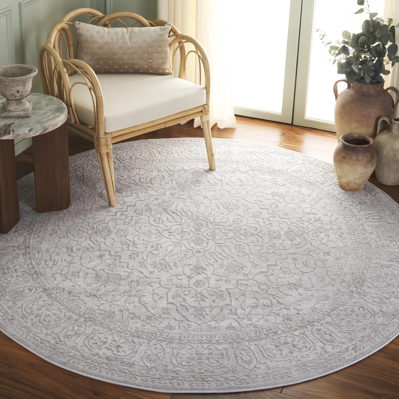 Safavieh Contemporary Rug for Living Room, Dining Room, Bedroom - Reflection Collection, Short Pile, in Cream and Ivory, 90 x 90 cm