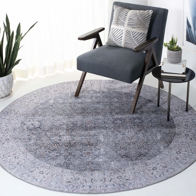 Safavieh Traditional Rug Ideal for High Traffic Areas - Machine Washable and Non Slip - Tucson Collection, Short Pile, in Blue and Beige, 183 X 183 cm