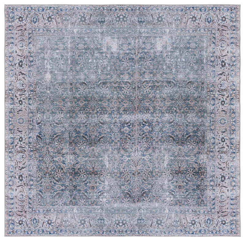 Safavieh Traditional Rug Ideal for High Traffic Areas - Machine Washable and Non Slip - Tucson Collection, Short Pile, in Blue and Beige, 183 X 183 cm