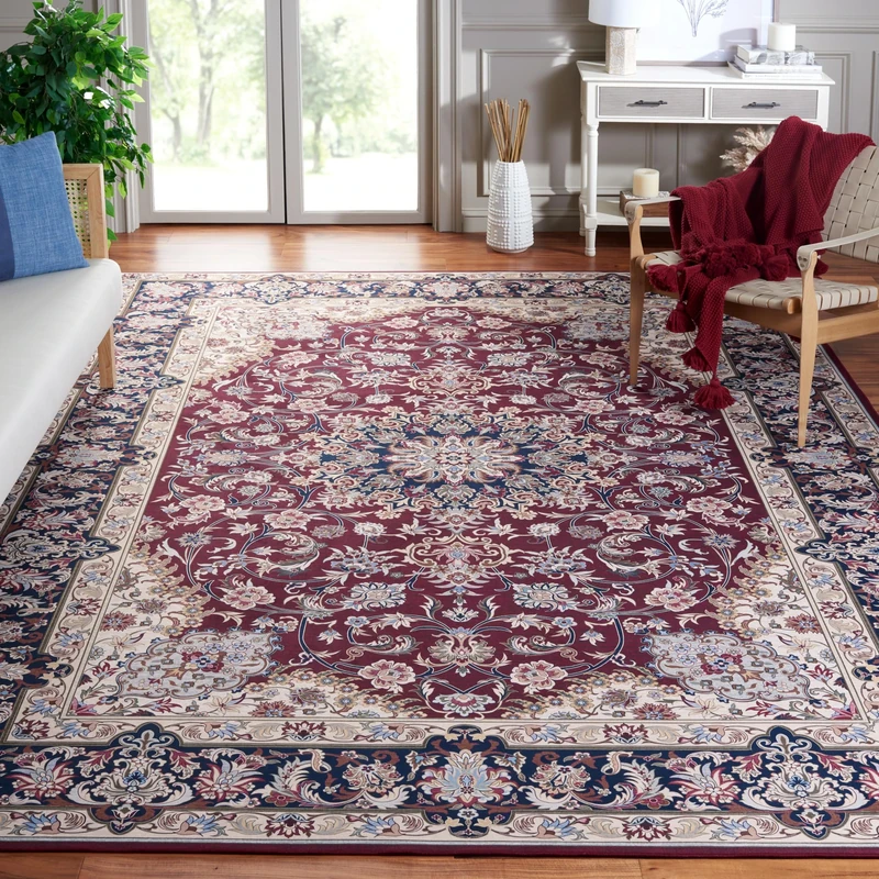 Safavieh Traditional Rug Ideal for High Traffic Areas - Machine Washable and Non Slip - Tucson Collection, Short Pile, in Red and Navy, 244 X 305 cm