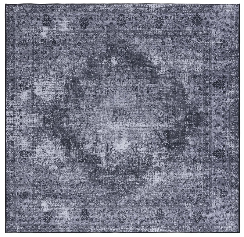 Safavieh Traditional Rug Ideal for High Traffic Areas - Machine Washable and Non Slip - Tucson Collection, Short Pile, in Black and Grey, 183 X 183 cm