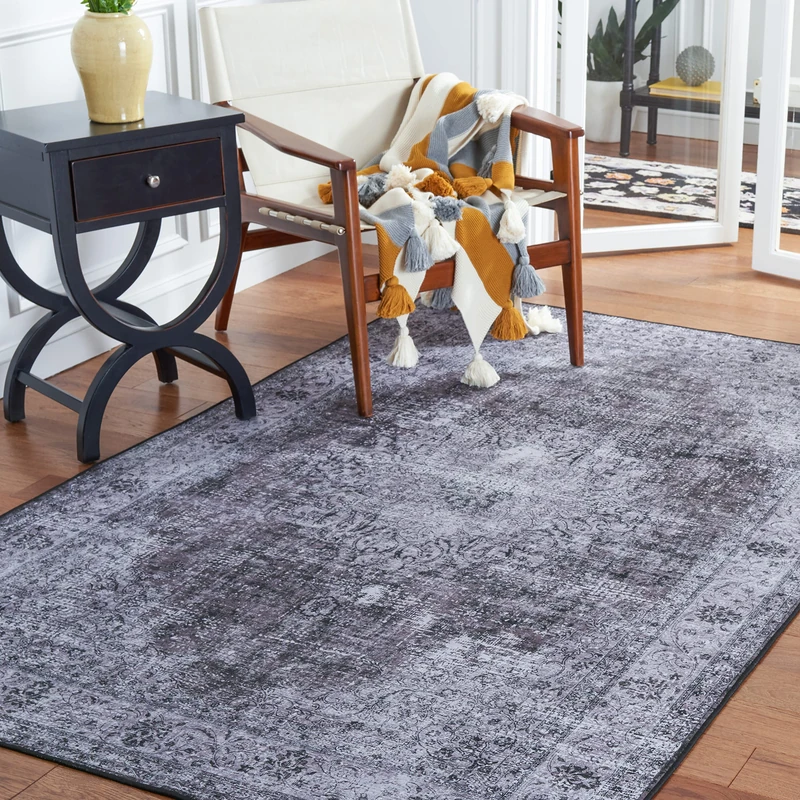Safavieh Traditional Rug Ideal for High Traffic Areas - Machine Washable and Non Slip - Tucson Collection, Short Pile, in Black and Grey, 183 X 274 cm