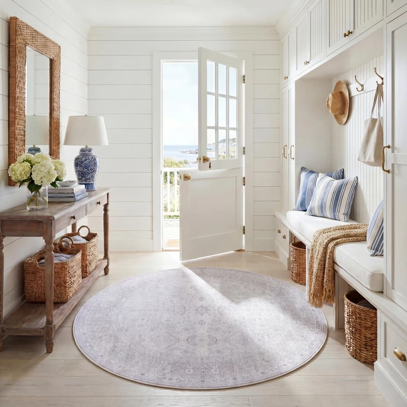 Safavieh Traditional Rug Ideal for High Traffic Areas - Machine Washable and Non Slip - Tucson Collection, Short Pile, in Beige, 183 X 183 cm - Image 1