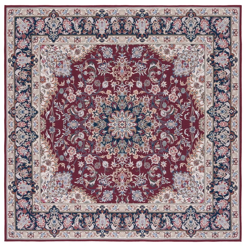 Safavieh Traditional Rug Ideal for High Traffic Areas - Machine Washable and Non Slip - Tucson Collection, Short Pile, in Red and Navy, 183 X 183 cm