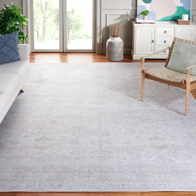 Safavieh Traditional Rug Optimal for High Traffic Areas, Machine Washable and Slip Resistant, Tucson Collection, Short Pile, in Beige and Grey, 120 X 120 cm
