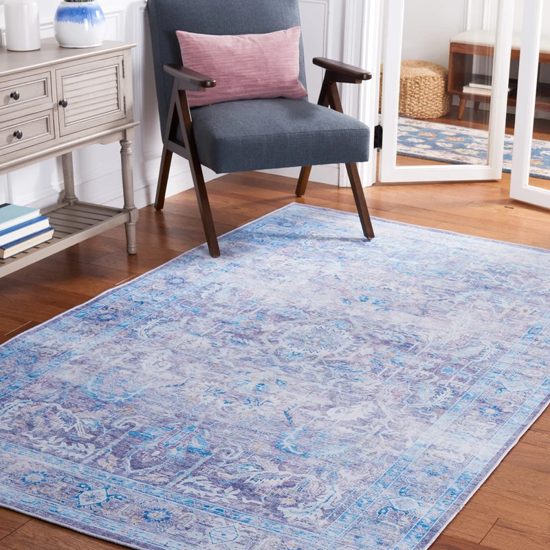 Safavieh Traditional Rug Ideal for High Traffic Areas - Machine Washable and Non Slip - Tucson Collection, Short Pile, in Purple and Blue, 152 X 244 cm