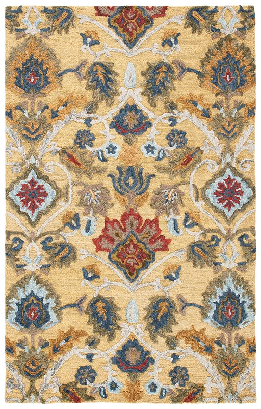 Safavieh Contemporary Rug for Living Room, Dining Room, Bedroom - Blossum Collection, Short Pile, in Gold and Multicolor, 69 X 122 cm