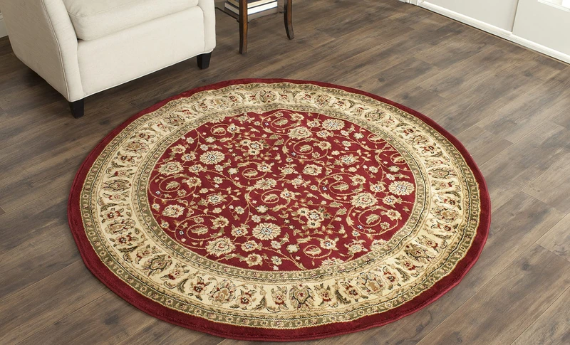 Safavieh Traditional Rug for Living Room, Dining Room, Bedroom - Lyndhurst Collection, Short Pile, in Red and Ivory, 120 x 120 cm