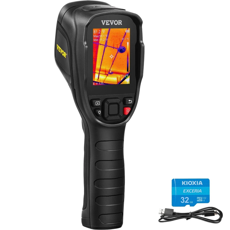 Vevor Thermal Imaging Camera, 240x180 IR Resolution (43200 Pixels), 20Hz Refresh Rate Infrared Camera with -4℉~662℉ Temperature Range, 16G Built-in SD Card, and Rechargeable Li-ion Battery, Black