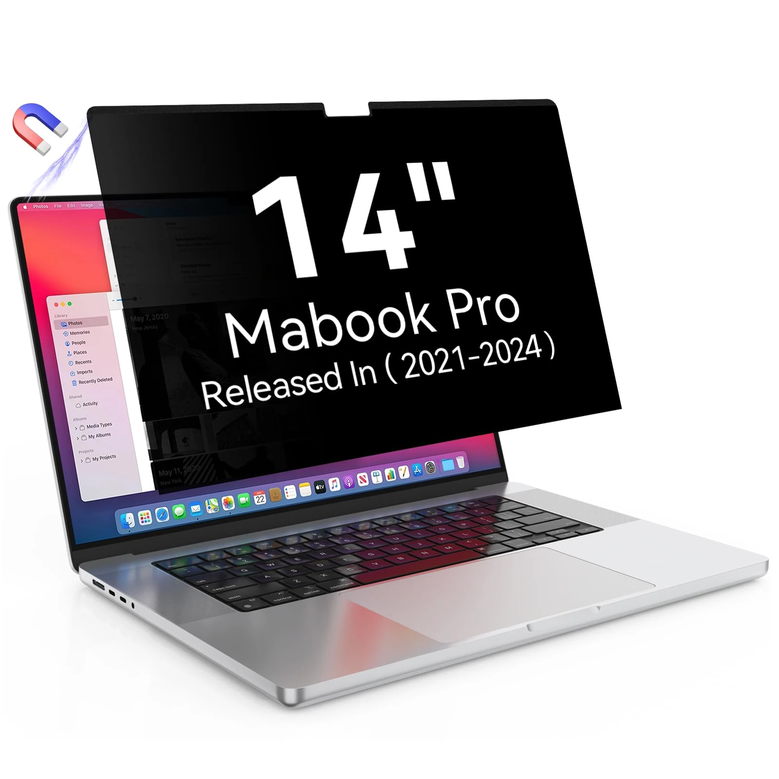 Magnetic Privacy Screen Protector Compatible with MacBook Pro 14 Inch (2021-2024, M1, M2, M3, M4), Removable Anti Spy Blue Light Glare Laptop Privacy Filter for Mac Pro 14in