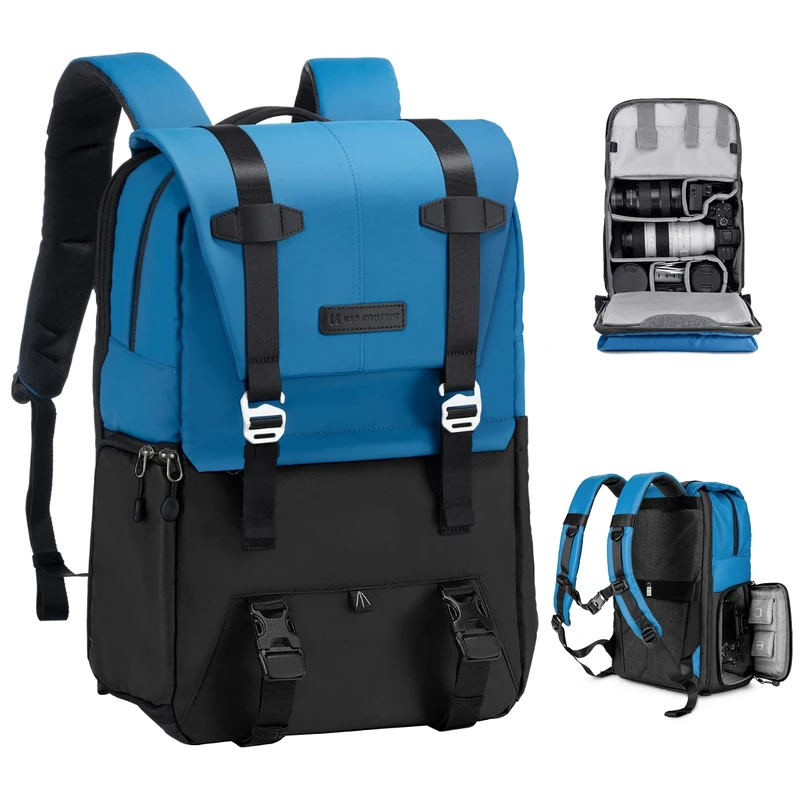 K&F Concept 20L Camera Backpack for Photographers Large Capacity PU Leather Camera Bags with Raincover, 15.6 Inch Laptop Compartment for Camera Drone Bags - Image 1
