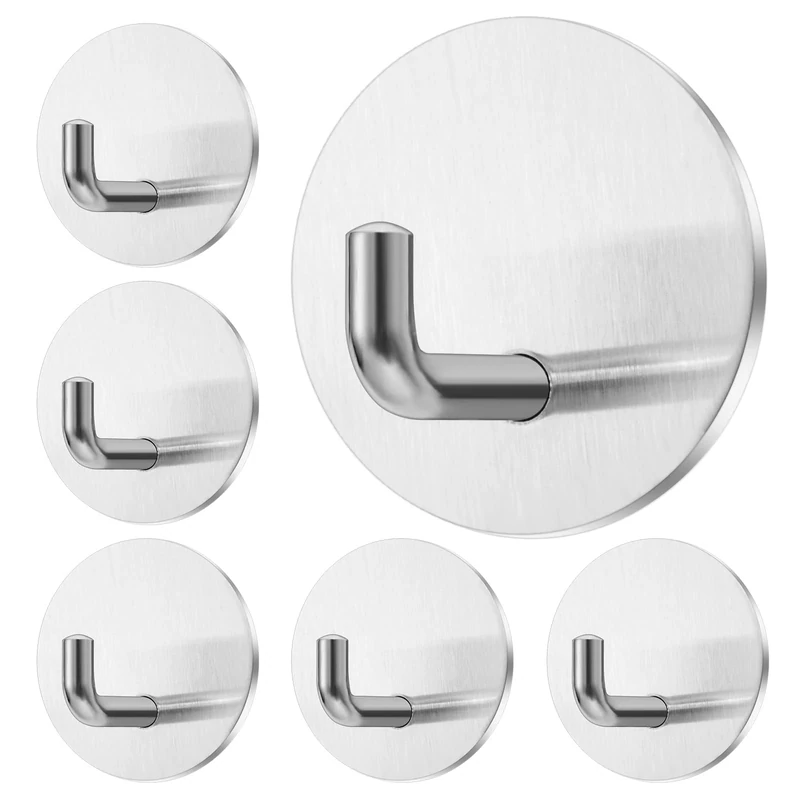 flintronic 6PCS Self Adhesive Hooks, 3M Adhesive Sticky Hooks, Rust-Proof Door Hooks for Hanging Coat Cloth Towel, Heavy Duty Wall Hanger for Bathroom Bedroom Kitchen Toilet Lavatory Closet