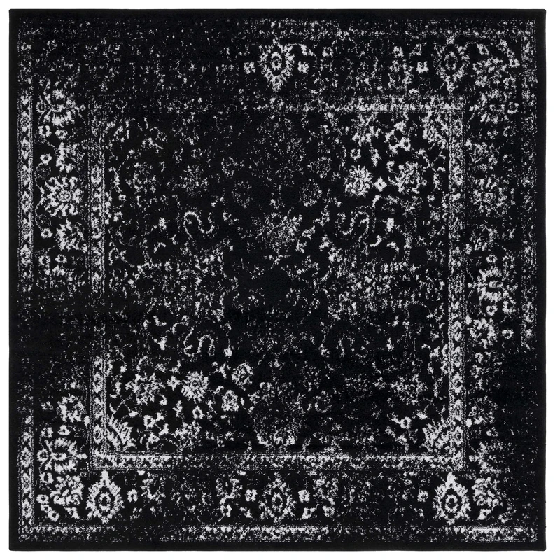 Safavieh Distressed Rug for Living Room, Dining Room, Bedroom - Adirondack Collection, Short Pile, in Black and Ivory, 183 X 183 cm