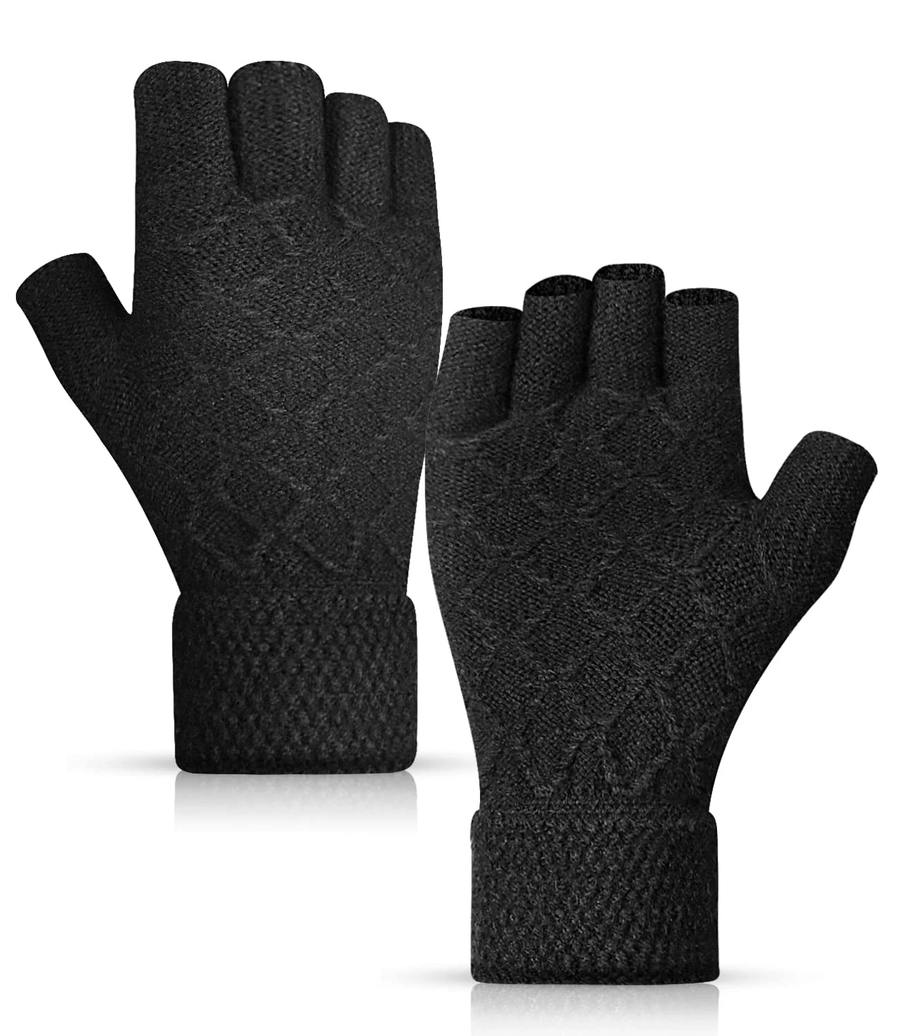 HIYATO Fingerless Gloves for Men, Thermal Touch Screen Gloves with Soft Lining, Winter Gloves for Men and Women (Black Fingerless 01)