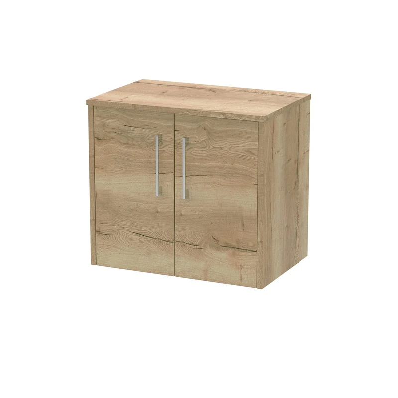 Hudson Reed JNU1823W Juno Modern Bathroom Wall Hung 2-Door Vanity with Colour Coordinating Worktop, 600mm, Woodgrain Autumn Oak