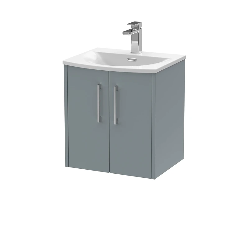 Hudson Reed JNU2321G Juno Modern Bathroom Wall Hung 2-Door Vanity with Curved Ceramic Basin, 500mm, Matt Coastal Grey