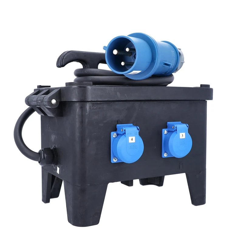 as - Schwabe mobiler Vollgummi Baustromverteiler, 2 m H07RN-F 3G6 Leitung mit CEE Stecker 230V/32A/3polig, 4 Schutzkontaktsteckdosen 230V/16A, 4x Kombischalter FI/LS 2-polig, schwarz, IP44, 63260