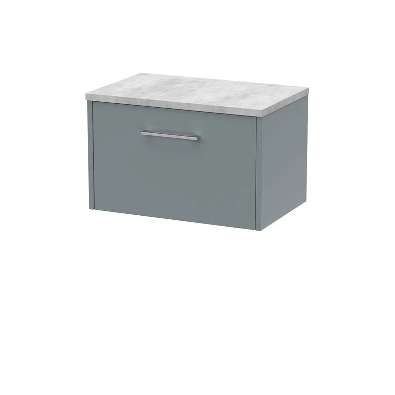 Hudson Reed JNU2322LBG Juno Modern Bathroom Wall Hung Single Drawer Vanity with Bellato Grey Laminate Worktop, 600mm, Matt Coastal Grey