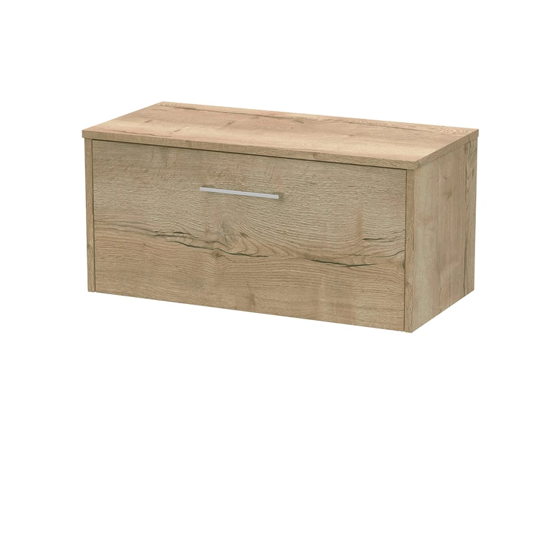 Hudson Reed JNU1825W Juno Modern Bathroom Wall Hung Single Drawer Vanity with Colour Coordinating Worktop, 800mm, Woodgrain Autumn Oak