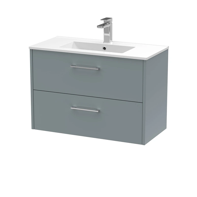 Hudson Reed JNU2326B Juno Modern Bathroom Wall Hung 2-Drawer Vanity with Minimalist Ceramic Basin, 800mm, Matt Coastal Grey