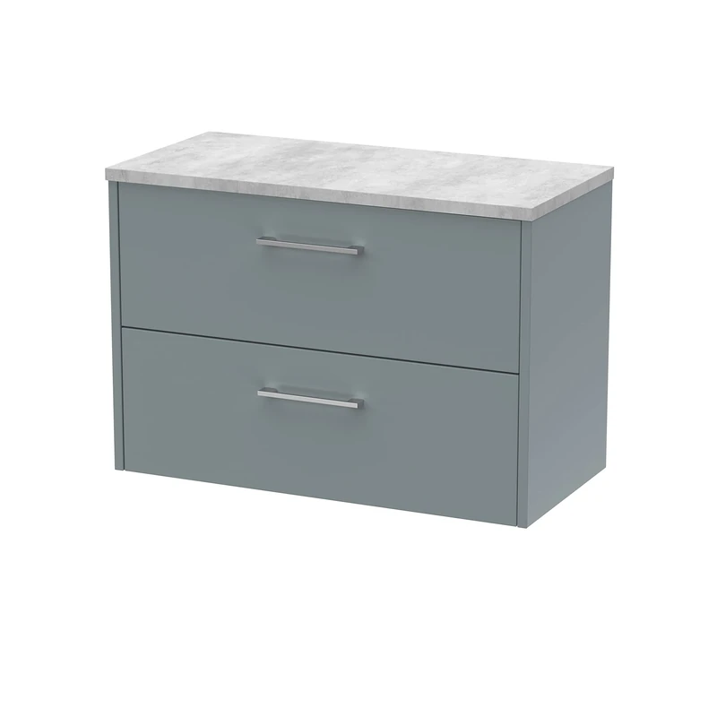 Hudson Reed JNU2326LBG Juno Modern Bathroom Wall Hung 2-Drawer Vanity with Bellato Grey Laminate Worktop, 800mm, Matt Coastal Grey