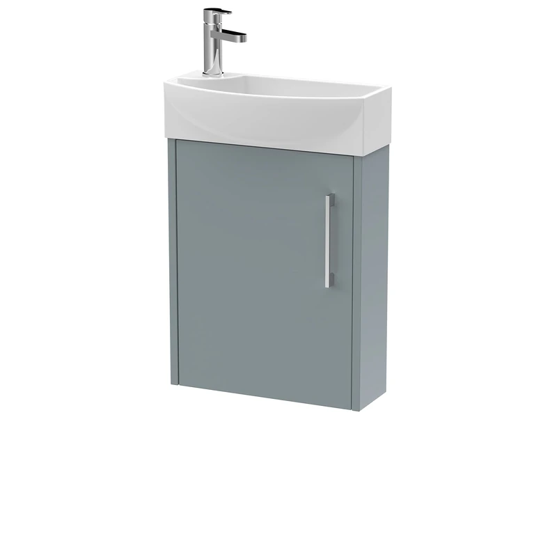 Hudson Reed JNU2361R Juno Modern Cloakroom Wall Hung 1-Door Unit with 1 Tap Hole Right Hand Basin, Coastal Grey