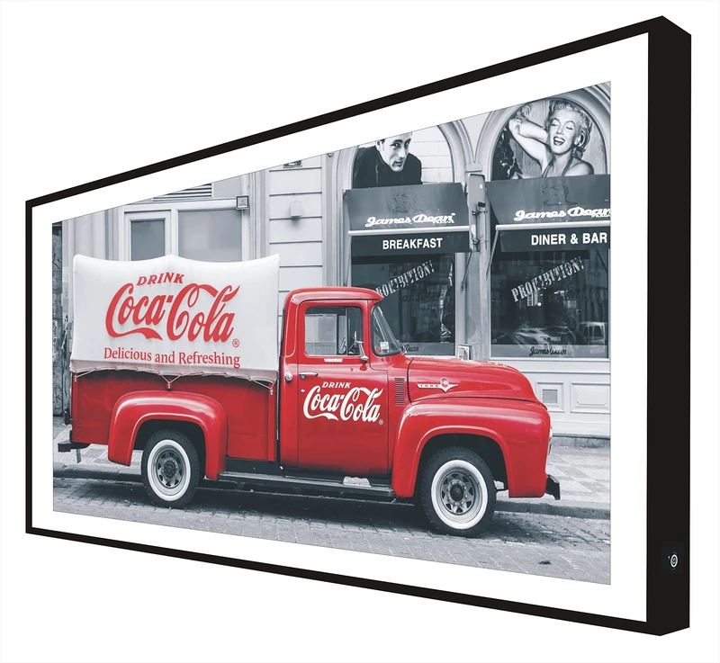 CCRETROILUMINADOS Picture with Lacquered Wooden Frame in Black Vintage Backlit Auto Retro Coca Cola