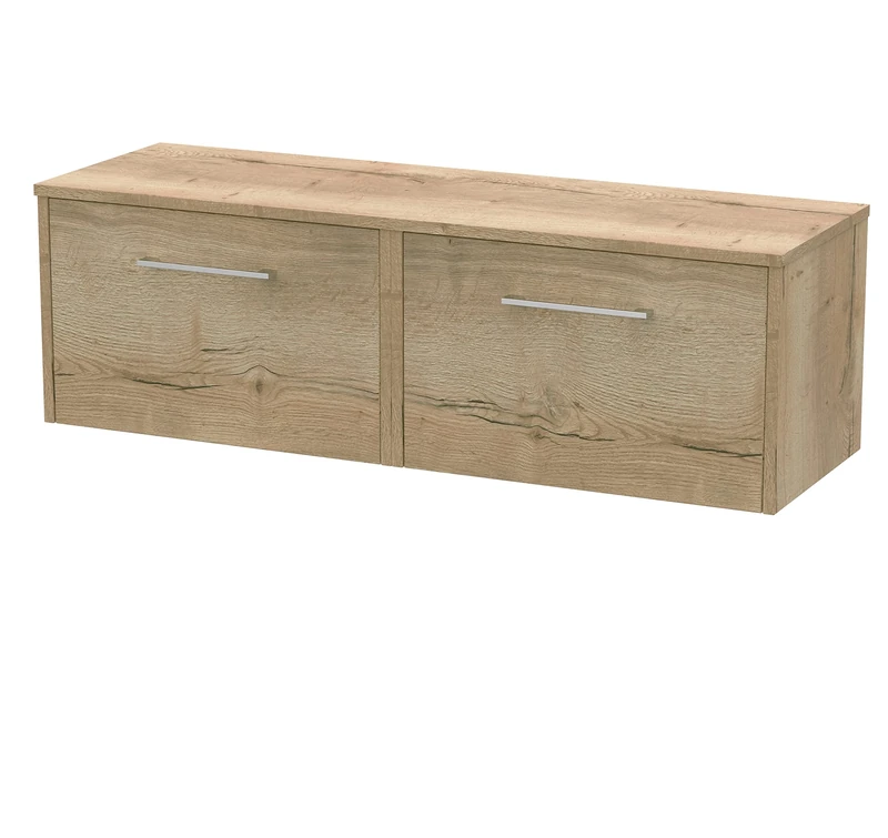 Hudson Reed JNU1822W2 Juno Modern Bathroom Wall Hung 2-Drawer Vanity with Colour Coordinating Worktop, 1200mm, Woodgrain Autumn Oak