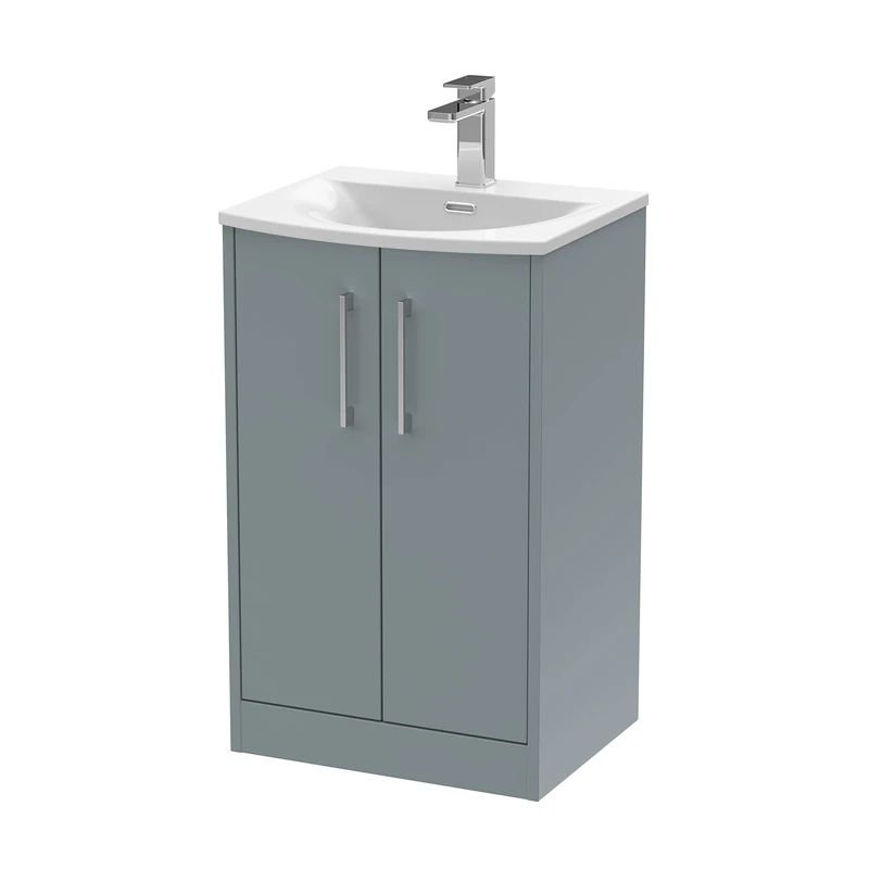 Hudson Reed JNU2301G Juno Modern Bathroom Floor Standing 2-Door Vanity with Curved Ceramic Basin, 500mm, Matt Coastal Grey