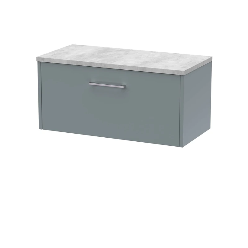 Hudson Reed JNU2325LBG Juno Modern Bathroom Wall Hung Single Drawer Vanity with Bellato Grey Laminate Worktop, 800mm, Matt Coastal Grey
