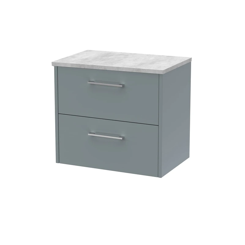 Hudson Reed JNU2324LBG Juno Modern Bathroom Wall Hung 2-Drawer Vanity with Bellato Grey Laminate Worktop, 600mm, Matt Coastal Grey