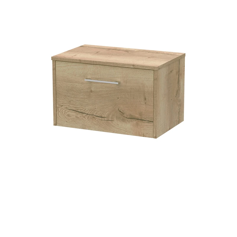 Hudson Reed JNU1822W Juno Modern Bathroom Wall Hung Single Drawer Vanity with Colour Coordinating Worktop, 600mm, Woodgrain Autumn Oak