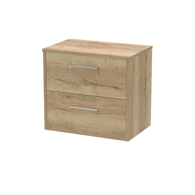 Hudson Reed JNU1824W Juno Modern Bathroom Wall Hung 2-Drawer Vanity with Colour Coordinating Worktop, 600mm, Woodgrain Autumn Oak